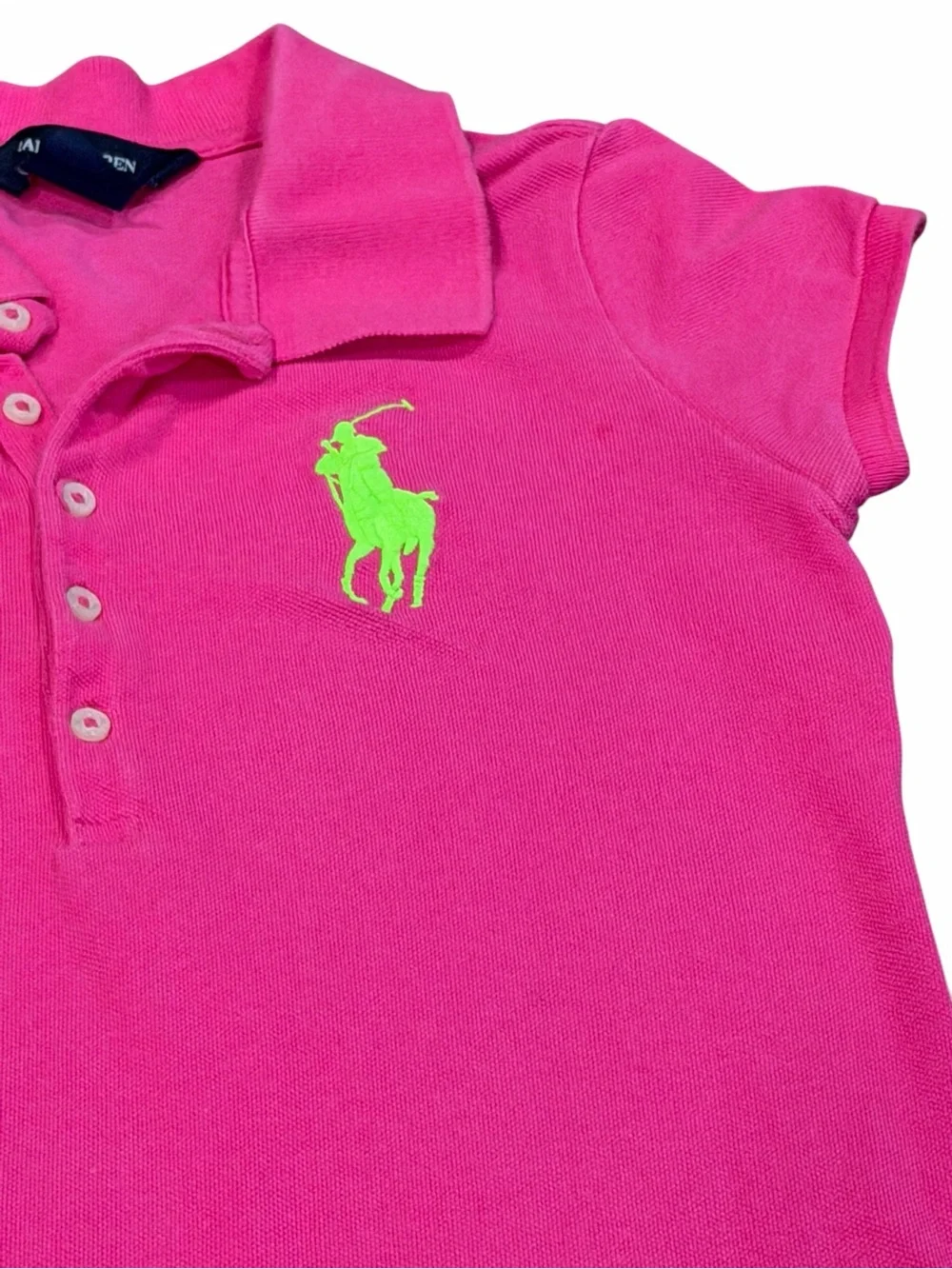 Ralph Lauren Hot Pink Polo Dress with Neon Yellow Logo, Size 12-14